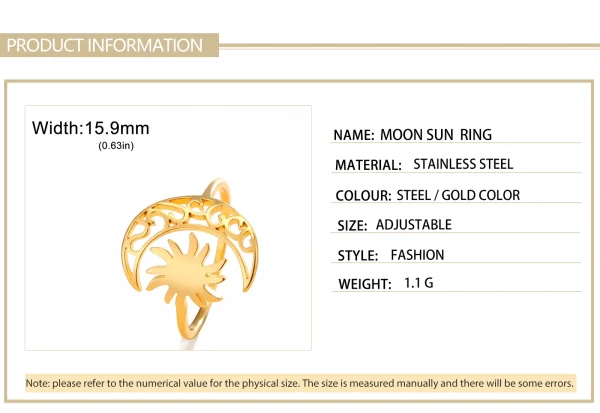 bague soleil en forme de croissant de lune pour… – Ailes d’Ange – Image 10