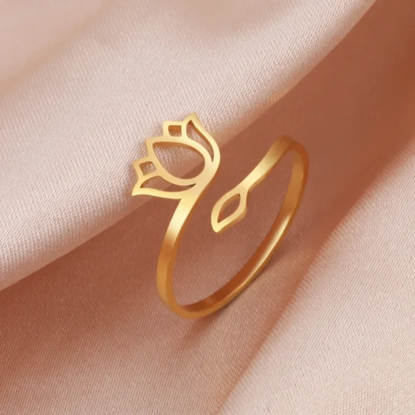 2025 Vintage Lotus Flower Rings Women Stainless Steel… – Rune… – Image 3