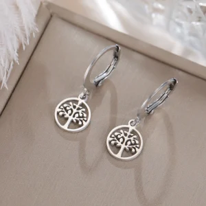 Tree of Life Round Drop Earrings Stainless Steel Hoop… – Ailes…