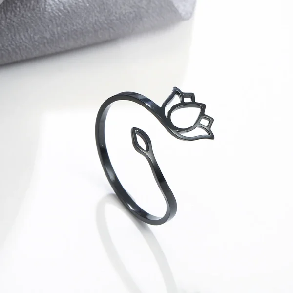 2025 Vintage Lotus Flower Rings Women Stainless Steel… – Rune… – Image 20