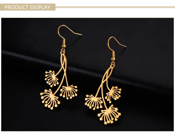 femmes pissenlit boucles d'oreilles couleur or en acier… –… – Image 15
