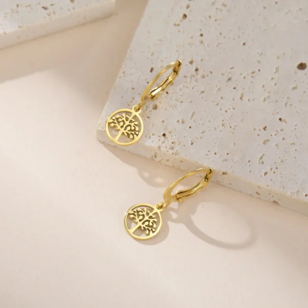 Tree of Life Round Drop Earrings Stainless Steel Hoop… – Ailes… – Image 10