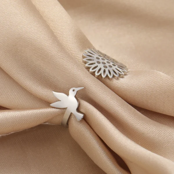 Hummingbird Sunflower Open Rings for Women Stainless Steel Gold… – Image 4