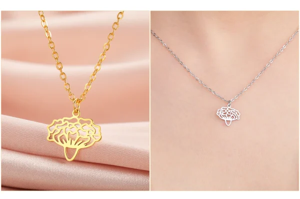 Collier pendentif fleurs pour femme, acier inoxydable,… – Ailes… – Image 36