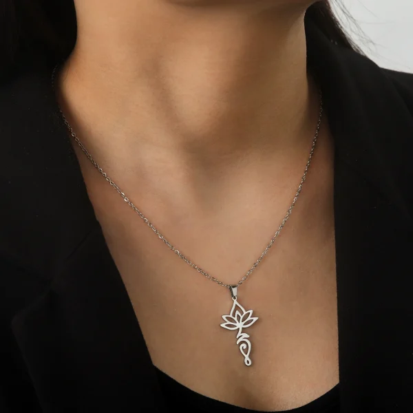 fleur de Lotus Yoga Om Unalome pendentif collier en… – Éclat… – Image 26