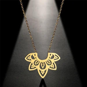 collier avec pendentif fleur de Lotus pour femmes, en… – Éclat…