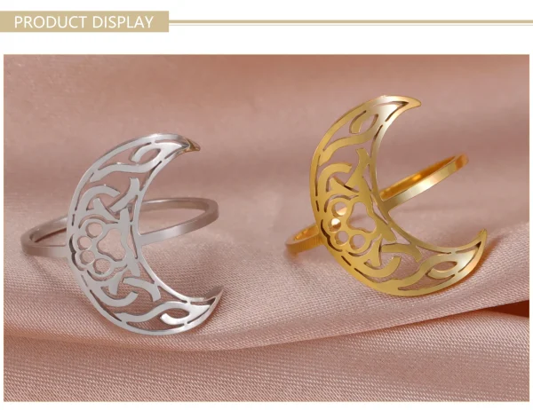 Bague Ouverte Imprimée Patte de Lune pour Femme, Acier… – Éclat… – Image 15