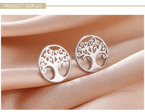 boucles d'oreilles arbre de vie en acier inoxydable,… – Ailes… – Image 12