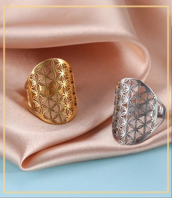 Bague Géométrique Sacrée Fleur de Vie pour Femme, Acier… –… – Image 41