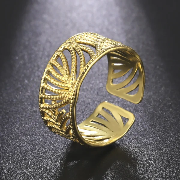 Bague Feuilles en Acier Inoxydable pour Femme, Anneaux… – Rune… – Image 16