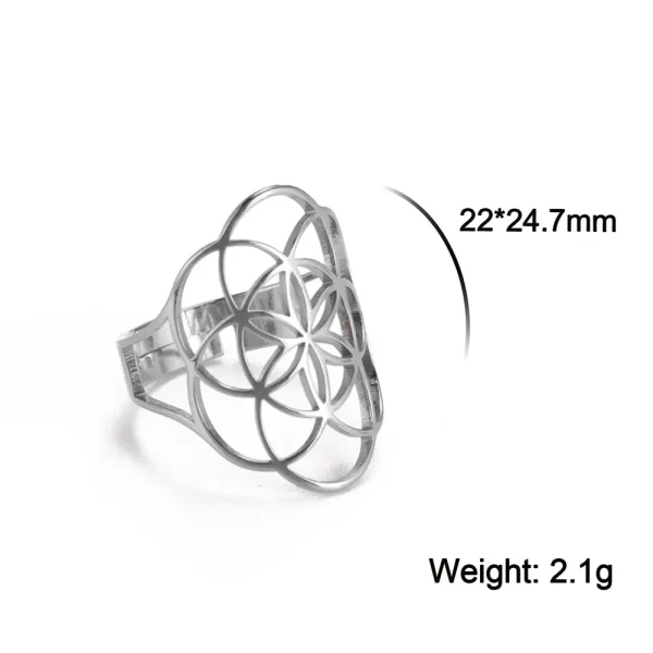 Bague Géométrique Sacrée Fleur de Vie pour Femme, Acier… –… – Image 21