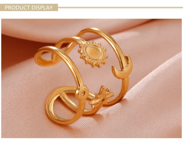 Boho soleil lune étoile femmes bague en acier inoxydable… –… – Image 19