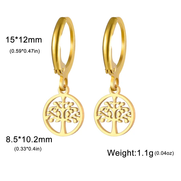 Tree of Life Round Drop Earrings Stainless Steel Hoop… – Ailes… – Image 6