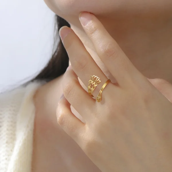 bagues fleur de Lotus pour femmes, en acier… – Chant des Sylves – Image 3