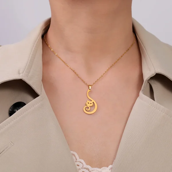 Collier pendentif chaton pour femmes et filles, chaîne de pull… – Image 4