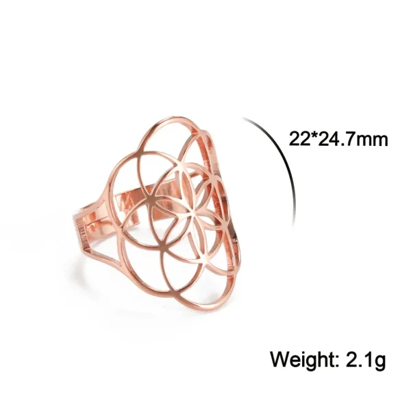 Bague Géométrique Sacrée Fleur de Vie pour Femme, Acier… –… – Image 15
