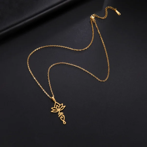 fleur de Lotus Yoga Om Unalome pendentif collier en… – Éclat… – Image 6