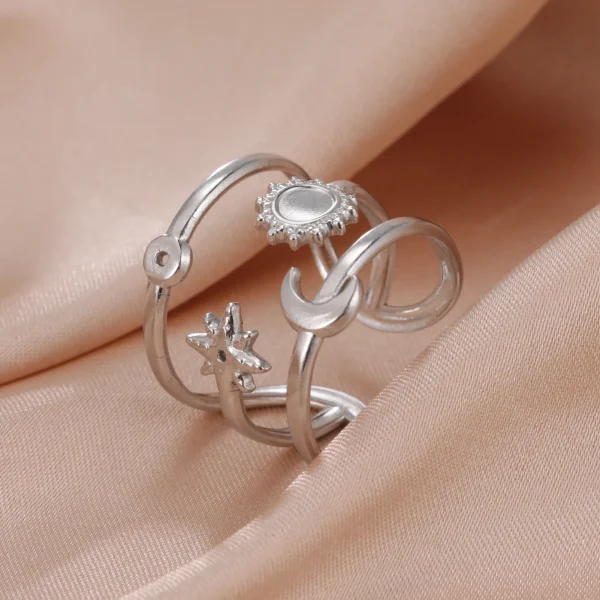 Boho soleil lune étoile femmes bague en acier inoxydable… –… – Image 2