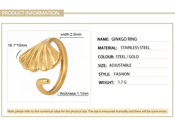 bagues en forme de feuille de Ginkgo pour femmes, en… – Chant… – Image 15