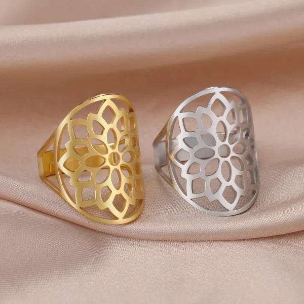 Chakra Mandala fleur anneaux pour femmes en acier… – Chant des… – Image 26