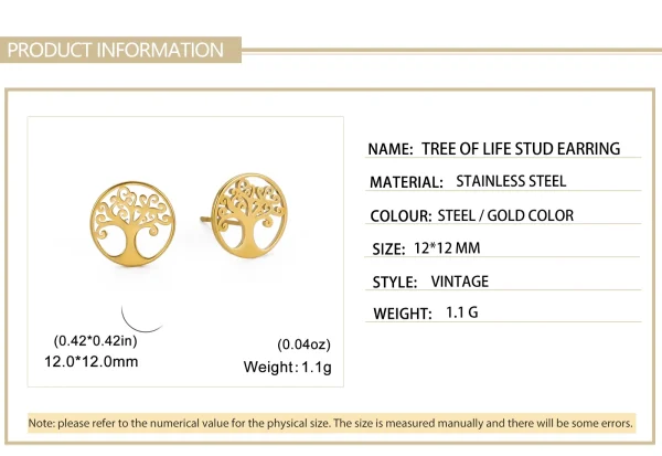 boucles d'oreilles arbre de vie en acier inoxydable,… – Ailes… – Image 11