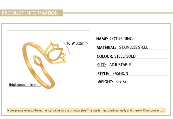 2025 Vintage Lotus Flower Rings Women Stainless Steel… – Rune… – Image 17