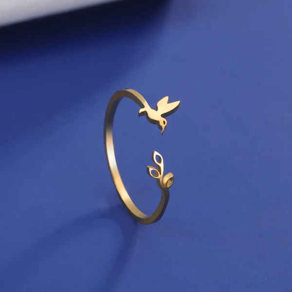 Bague Ouverte Arbre Feuilles et Oiseau pour Femme,… – Rune de… – Image 3