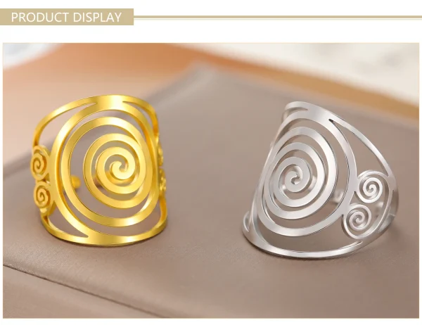 Bague ouverte géométrique en spirale Bagues larges réglables en… – Image 12