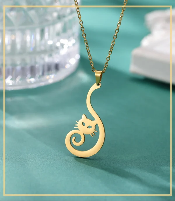 Collier pendentif chaton pour femmes et filles, chaîne de pull… – Image 12