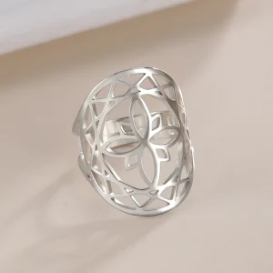 Chakra Mandala fleur anneaux pour femmes en acier… – Chant des…