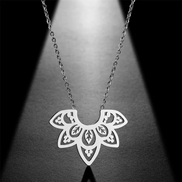 collier avec pendentif fleur de Lotus pour femmes, en… – Éclat… – Image 2