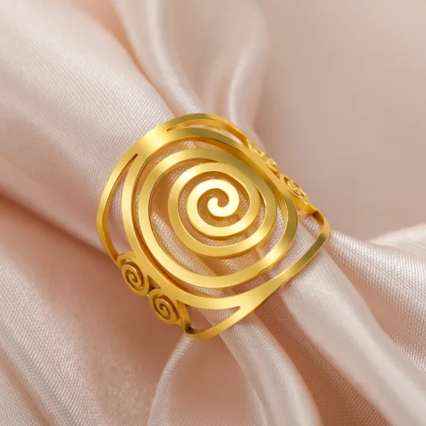 Bague ouverte géométrique en spirale Bagues larges réglables en… – Image 5