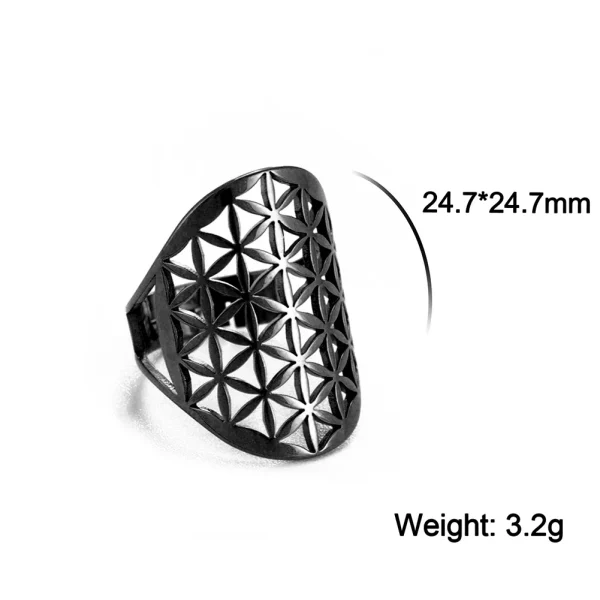 Bague Géométrique Sacrée Fleur de Vie pour Femme, Acier… –… – Image 33