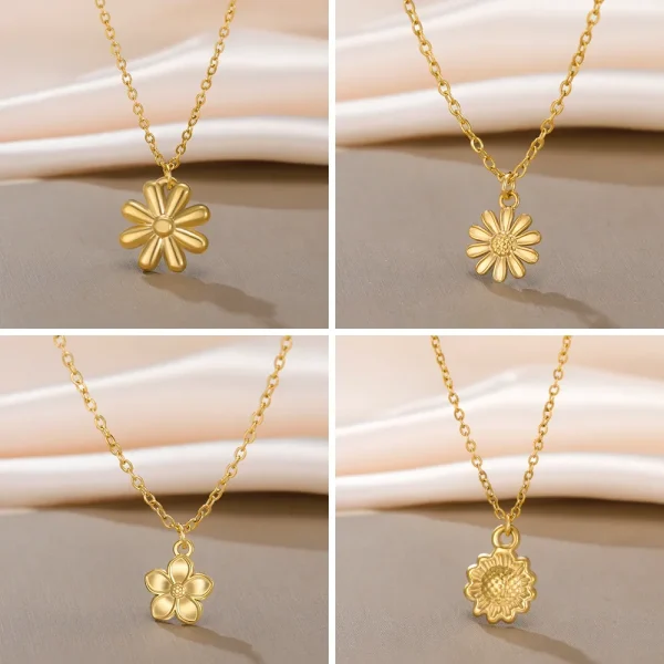 Flower Pendant Necklace for Women Girls Stainless Steel… –… – Image 2