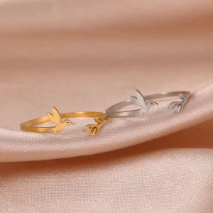 Bague Ouverte Arbre Feuilles et Oiseau pour Femme,… – Rune de…