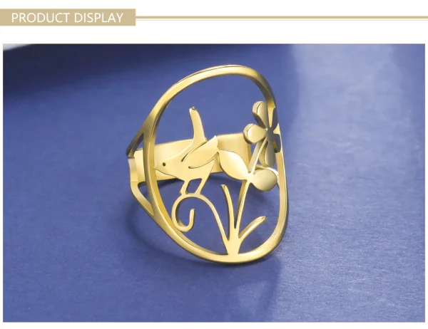 Bague Oiseau Fleur pour Femme, Acier Inoxydable Or,… – Lueur… – Image 13