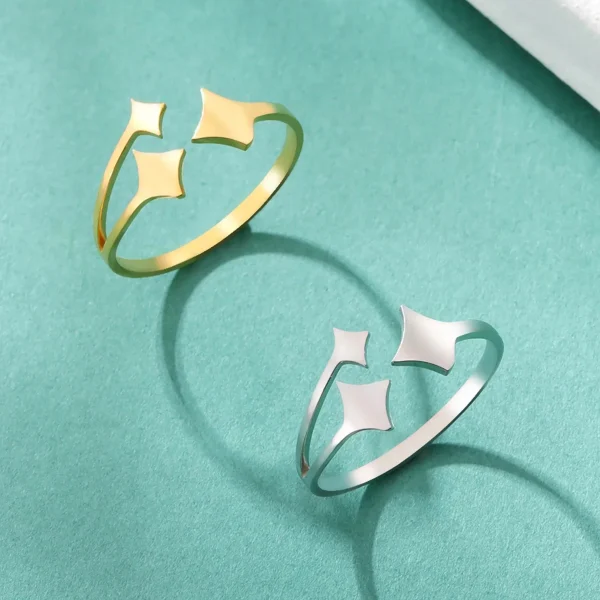 Four Pointed Star Open Ring for Women Stainless Steel… – Éclat… – Image 3
