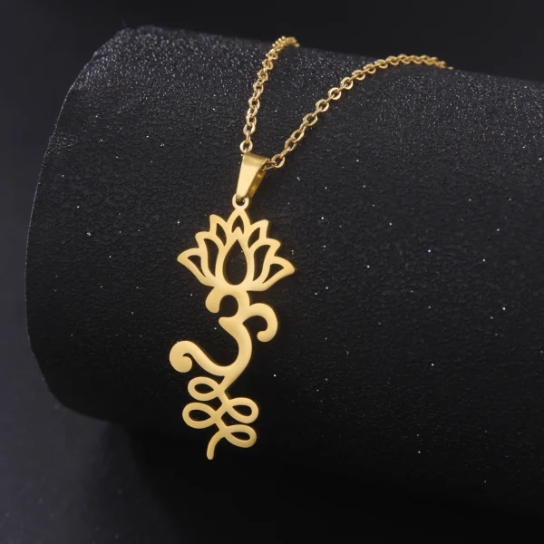 fleur de Lotus Yoga Om Unalome pendentif collier en… – Éclat… – Image 33