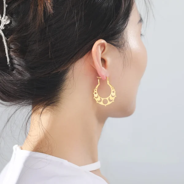 Boucles d'oreilles créoles en acier inoxydable Phase de… –… – Image 17