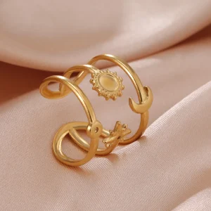Boho soleil lune étoile femmes bague en acier inoxydable… –…