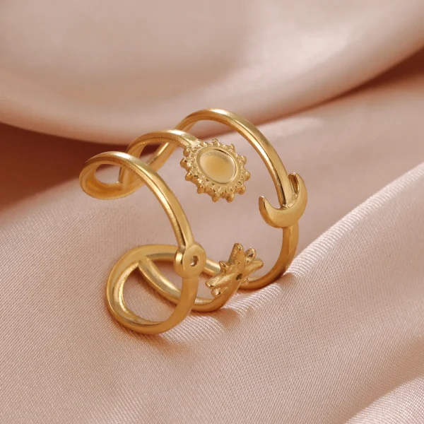 Boho soleil lune étoile femmes bague en acier inoxydable… –…