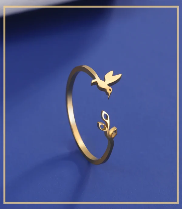 Bague Ouverte Arbre Feuilles et Oiseau pour Femme,… – Rune de… – Image 13
