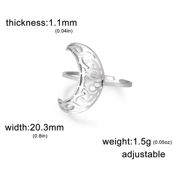 Bague Ouverte Imprimée Patte de Lune pour Femme, Acier… – Éclat… – Image 8