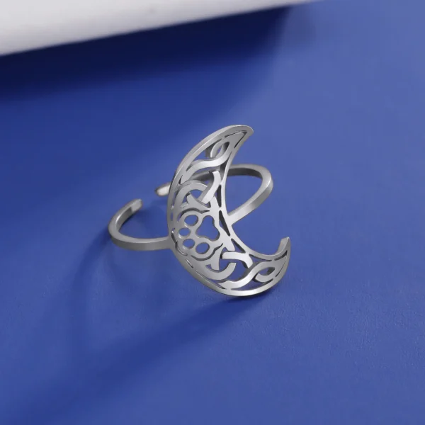 Bague Ouverte Imprimée Patte de Lune pour Femme, Acier… – Éclat… – Image 17
