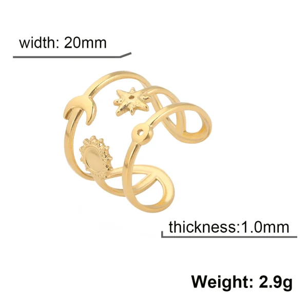 Boho soleil lune étoile femmes bague en acier inoxydable… –… – Image 12