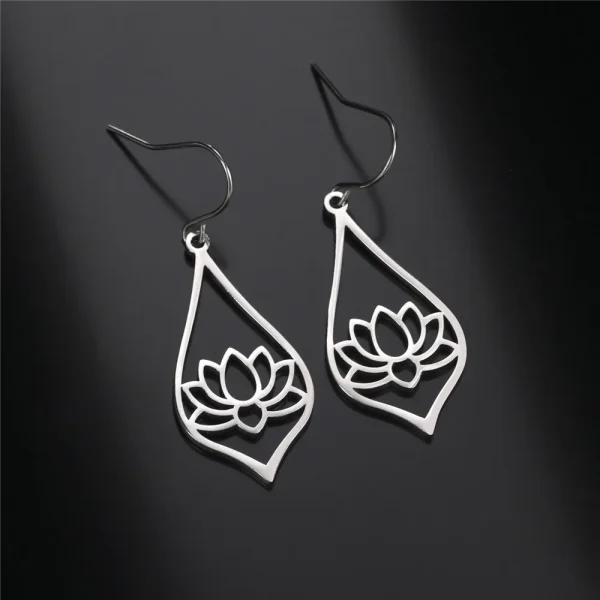 Lotus Dangle Earrings 2025 Stainless Steel Bohemian… – Ailes… – Image 2