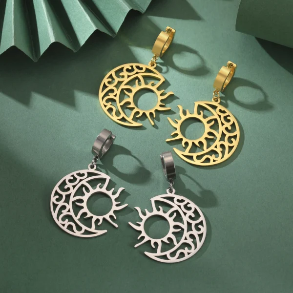 Boucles d'Oreilles Pendantes Croissant Lune Soleil pour… –… – Image 22