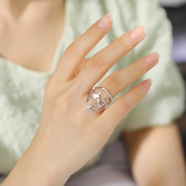 Bague Oiseau Fleur pour Femme, Acier Inoxydable Or,… – Lueur… – Image 17
