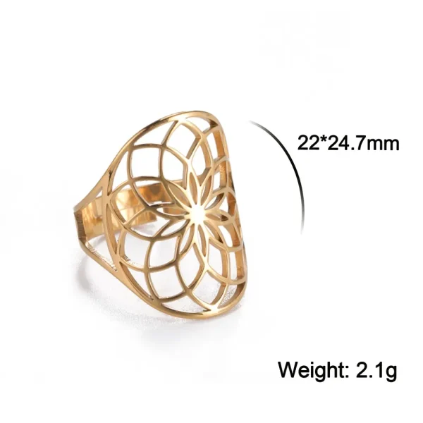 Bague Géométrique Sacrée Fleur de Vie pour Femme, Acier… –… – Image 9