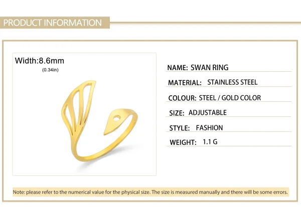 Elegant Swan Open Ring Women Stainless Steel Adjustable… –… – Image 10
